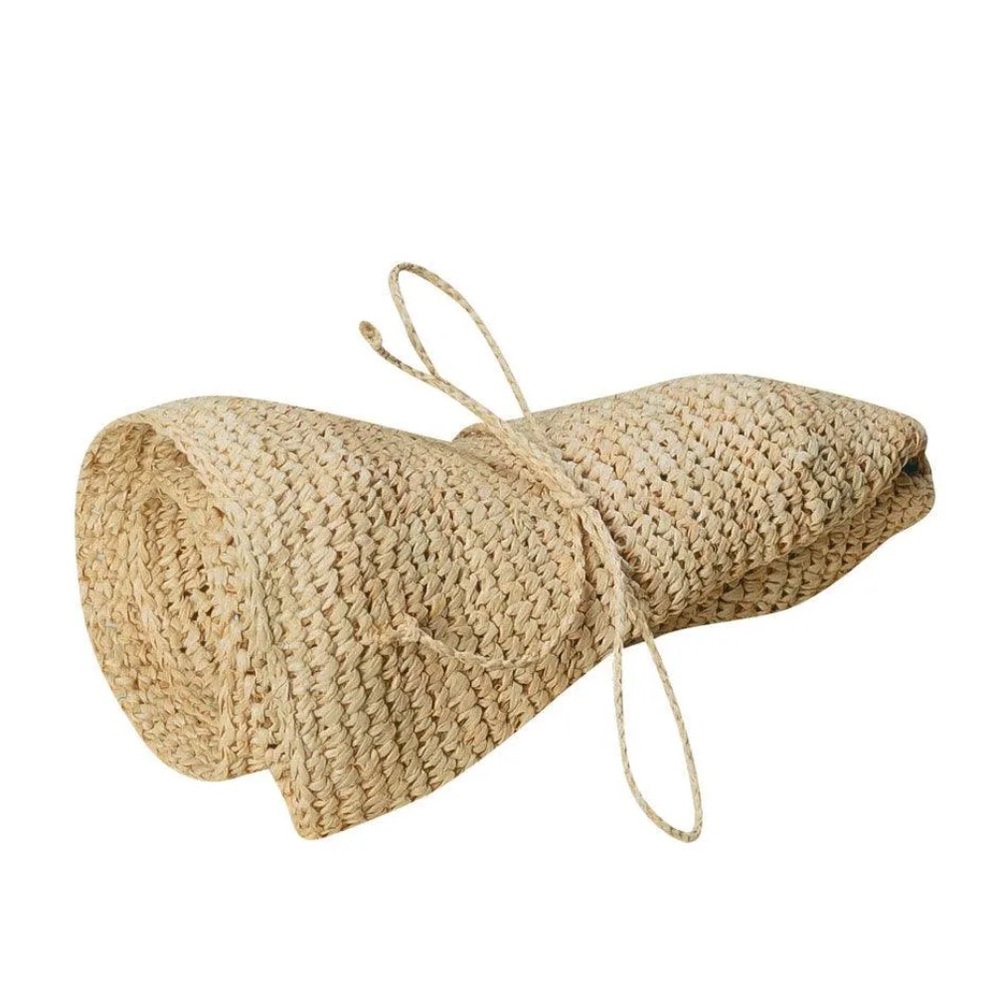 Scala Packable Crocheted Raffia Straw Big Brim Drawstring Hat